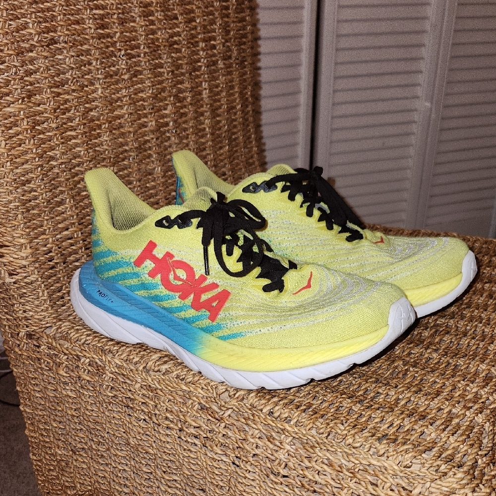 HOKA Women's Yellow and Blue Running Shoes 8.5